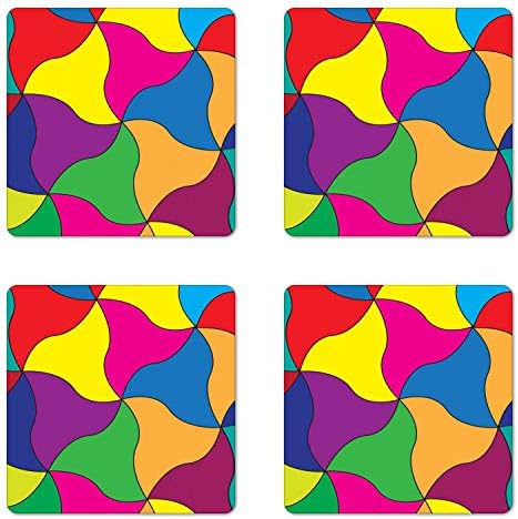 Conjunto de montanha -russa de geometria abstrata de Ambesonne de 4, fragmentos contemporâneos de arte moderna ilustração colorida