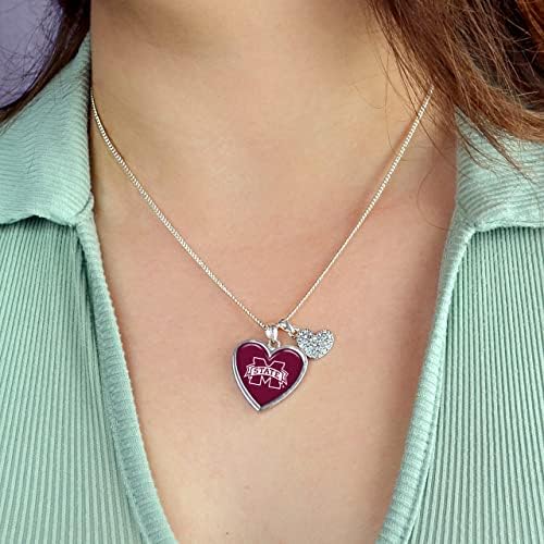 Mississippi State Bulldogs Amara Crystal Heart Silver Chain Charn Jewelry Gift MSU