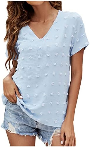 Top camiseta para senhoras outono de verão de manga curta de manga macia Comfortável, modesta modesta no pescoço de chiffon