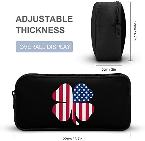Clover American Flag Big Capacate Lápis Case de armazenamento de caneta Bolsa de artigos de papelaria bolsa portátil com zíper