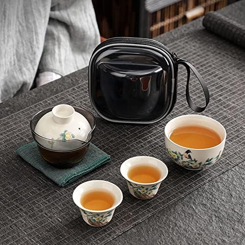Fanquare Chinese Travel Tea Set com estojo, Bule de porcelana floral com xícaras de chá, conjunto de chá portátil para 2