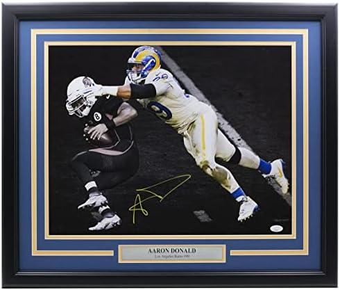 Aaron Donald assinou a foto emoldurada 16x20 Rams Sack Photo vs Kyler Murray JSA - fotos autografadas da NFL