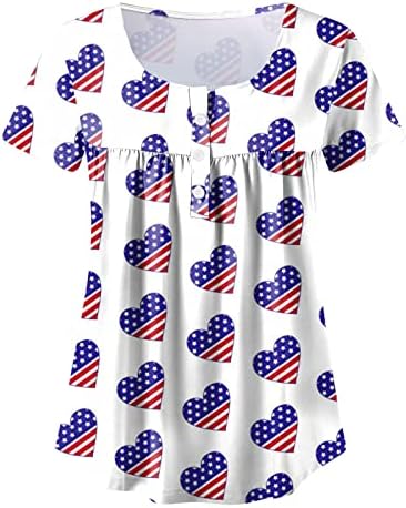 4 de julho Tunic Tops for Women American Flag Hide Tomme camisetas de verão Button de manga curta casual para cima V blusas de