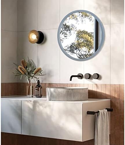 Espelho de parede de círculo de jjuuyou círculo de 16 polegadas de parede redonda para banheiro, espelho circular cinza espelhado de fazenda decoração de parede de madeira espelho de madeira para sala de estar, quarto, dormitório decorativo
