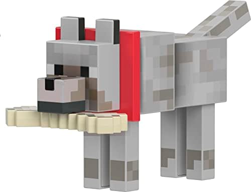 Mattel Minecraft Diamond Wolf Action Figura com acessórios, incluindo osso magnético, colecionável de brinquedos de 5,5 polegadas