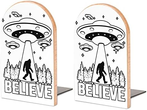 Bigfoot Alien UFO Wood Decorativo Livros Livros não esquisitos End para prateleiras 1 par 7 x 5 polegadas