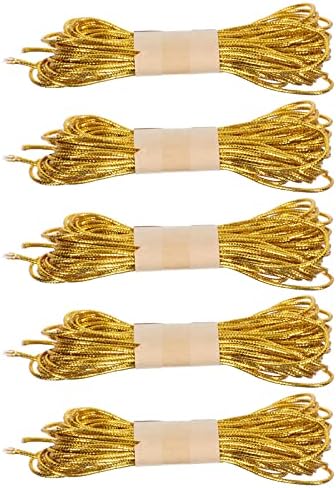 Aboofan 5bundles poliéster redondo corda diy tag cor cora de ouro para embrulhar presente dourado para decoração de casa