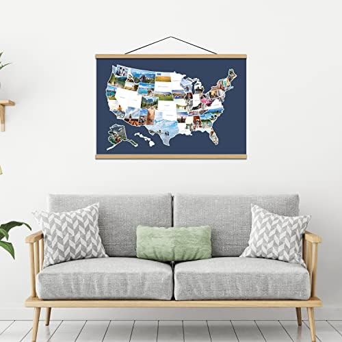 USA Photo Map - Travel Map Sticker Collage - 24 x 36 ” - Feito nos EUA