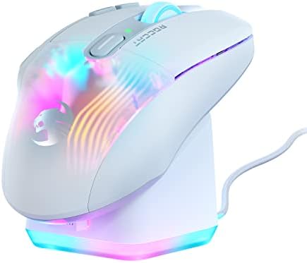 Roccat Kone XP Air-Mouse de jogos ergonômicos RGB personalizável sem fio-White & Vulcan II Max-teclado de jogos de PC mecânico-mecânico com teclas iluminadas RGB personalizáveis ​​e descanso de palmagem, branco