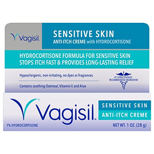 Vagisil Strength Strength Feminino Creme anti-tida para mulheres, fórmula sensível da pele com hidrocortisona, ajuda