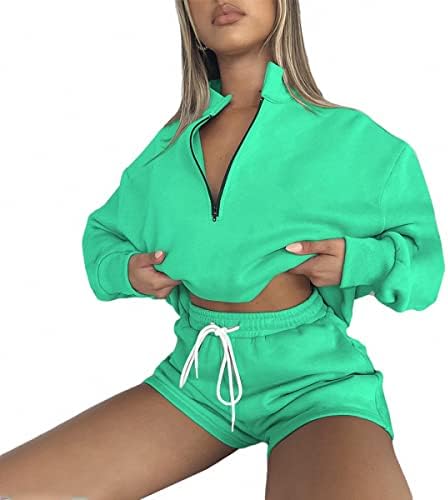 Remelon Meio de moletom feminino Defina casuais com zíper de mangas compridas e shorts roupas de 2 peças roupas de corrida