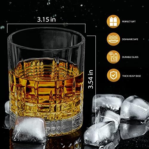 Óculos de uísque de Cibeat, conjunto de 4, copos de cristal antiquados, barware de 10 oz para coquetéis, bourbon, uísque escocês,