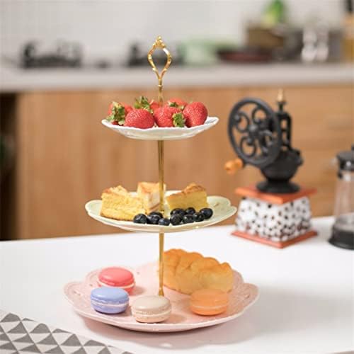 Kaorou Multi-Color 3 Ceramic Bolo Stand Stand Porcelain Party Food Server com tumulto giratória de bolo de transporte dourado