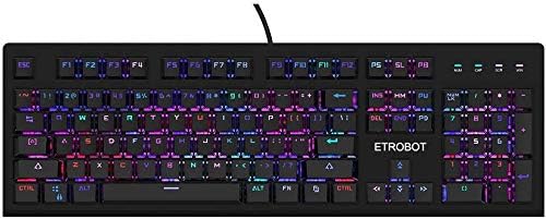 Teclado de jogos mecânicos EtroBot com interruptores azul MX, LED de LED RGB e luz lateral exclusiva, teclado de jogo com fio USB com chassi de alumínio pesado, resistente a derramamentos para jogo de PC