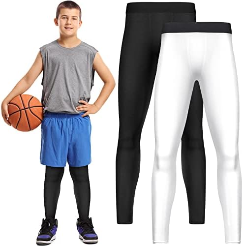 Leggings de compressão de meninos 2 Pacote de calças atléticas calças de compressão de basquete Boys Sport Leggings