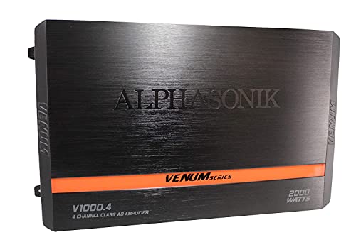 Alphasonik v1200.5 Série de Venum 2400 Watts Max de 5 canais AMP com chip de fábrica de energia Circuito de proteção de 4 vias Circuito multicanal Classe A/B AMP com botão de controle de graves remotos Incluir