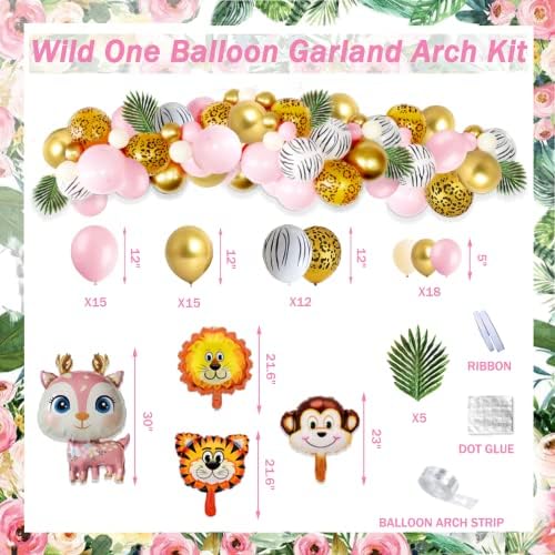 241 PCs Wild One Birthday Decorações menina, Hombae Jungle Safari Animal tema 1ª festa Supplies Balloon Garland folhas Banner
