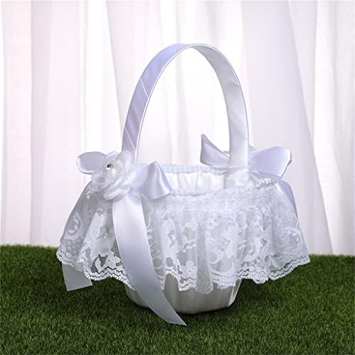 JKUYWX White Wedding Flor Basket Damaid Girl Girl portátil Petal Lace