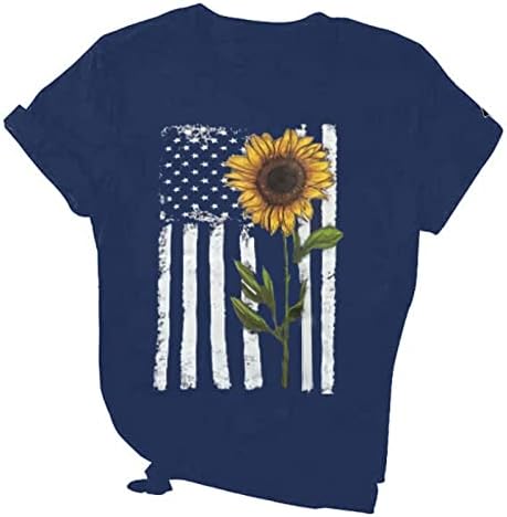 Camisa de bandeira americana feminina Crew pescoço de manga curta EUA 4 de julho Bandeira Top camisetas patrióticas casuais