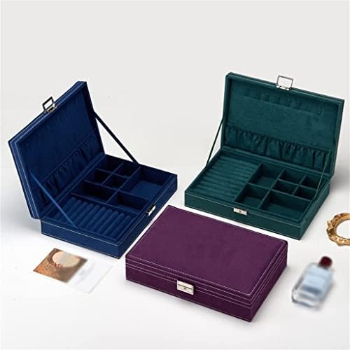 Jóias Organizador Caixa de Couro PU Brincos de 3 camadas e espelho de colar Make Up Storage With Lock Case Jewerly Box