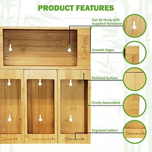 Greenspace Bamboo Sagão de armazenamento de alimentos Organizador para balcão de cozinha, gaveta ou montagem de parede