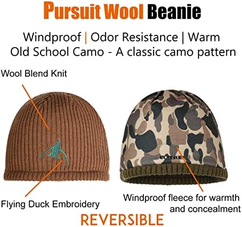 Edtrek reversível lã de lã chapéu - lã à prova de vento e gorro de camuflagem de velo para o inverno
