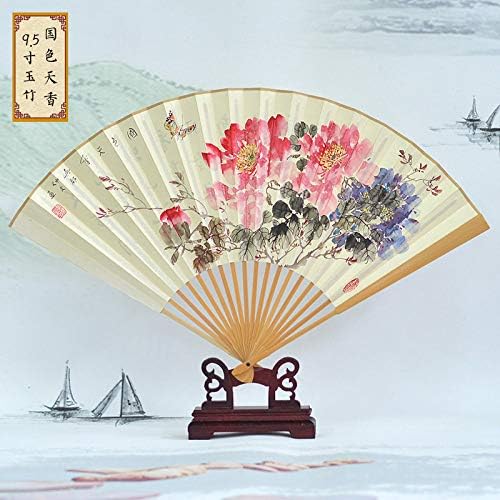 Ventilador dobrável do lyzgf, ventilador dobrável de mão chinesa vintage peony handheld wands papel dobrável ventilador com molduras