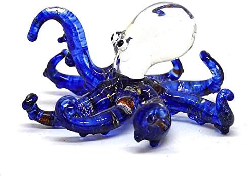 Zoocraft Glass Sea Octopus estatueta em miniatura de mão Blue Blue Coastal Decor Home Decorible Collectible