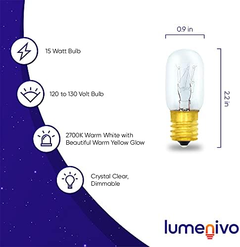 Lâmpadas de lava lâmpadas 15 watts 130V T7 Substituição de base intermediária para lâmpada de 120V 15W por Lumenivo - Base de aparelho incandescente de 15w de 15w Base E17 Base - 11,5 ”lâmpadas de lava e máquinas de costura - 4 pacote