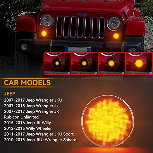 POPMOTORZ JK LED LED Dinâmico Dinâmico Turn Signal Light LED Indicador Blinkers Compatível com Jeep Wrangler JK 2007-2018 Luzes de estacionamento Amber
