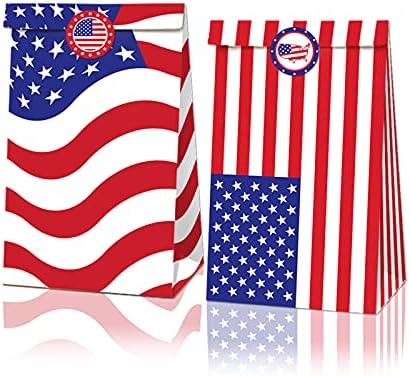 Cosfan 12 pacote sacos de presente de bandeira americana 4 de julho sacos de papel para festas para quatro de julho, decorativo para o Memorial Day, Red Blue e White Party Supplies Decorações de festa