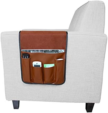 Organizador de apoio de sofá de couro de luxo, cadeira de sofá de sofá não deslizante com 5 bolsos para telefone, livro, revistas, tablet, suporte de controle remoto Reclinner sofá