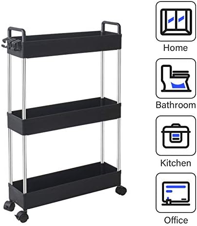 Carrinho de armazenamento esbelto com alça, organizadores de banheiros de 3 camadas deslizam prateleiras de armazenamento de