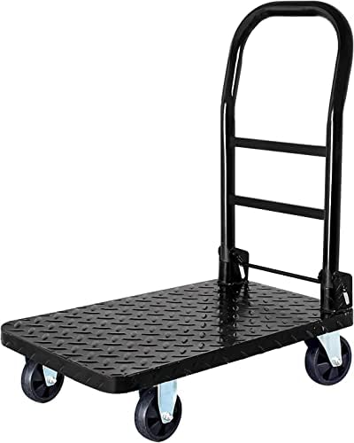 Caminhão de plataforma Giuin Push Push Dolly Push Cart Dolly Steel Deck Platform Truck com alça dobrável e rodas silenciosas para vasos de ferramentas de bagagem Flowerpots