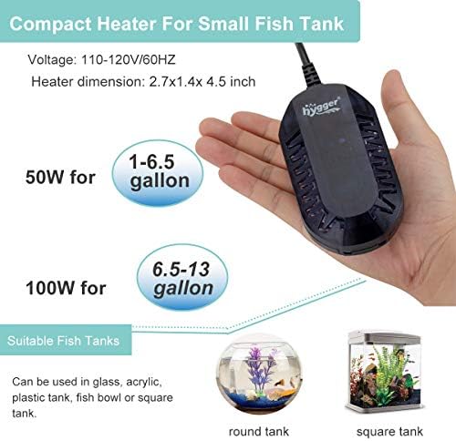 Hygger 100W Mini Submersível Display Display Aquário Aquário para tanques de peixes pequenos, termostato compacto e de aquecimento rápido, com controlador externo e termômetro embutido, para Betta, tartaruga