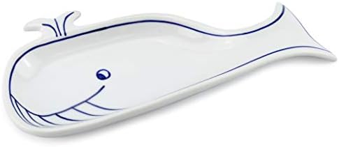 Cornucopia baleia descanso; Porta de colher de novidade de cerâmica azul e branca para fogão de cozinha