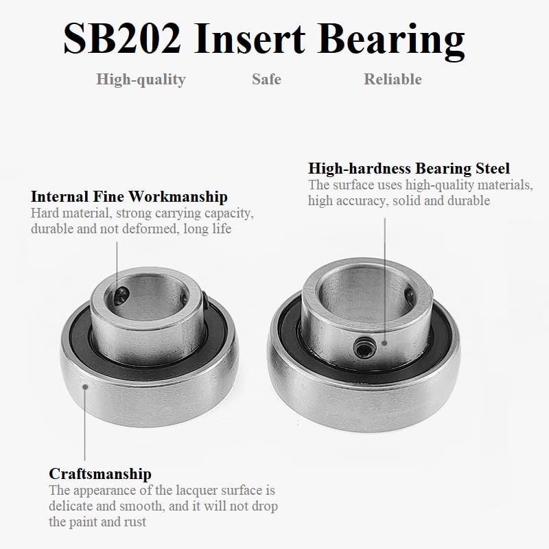 Bettomshin 1pcs sb202 inserir rolamentos, 0,59 diâmetro uc200 série sférica rolamentos de esferas de superfície com parafusos de fixação de aço para parafusos para máquina de cerâmica têxtil