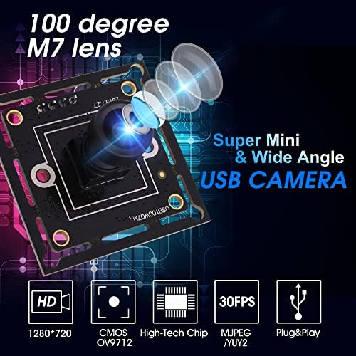 Módulo de câmera USB ELP Super Mini 720p amplo angular com 100 graus M7 Lente MEGAPIXEL HD OV9712 Placa de webcam incorporada