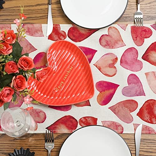 SIILUES Valentines Table Runner, Doce Coração Decorações de Dia dos Namorados Vermelho Valebtinas Pink Runner para mesa de férias sazonal de primavera para decoração de mesa de jantar externo interna Decorações