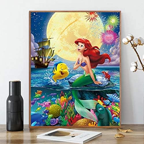 Karyees Mermaid Paint by Número 16x20Nin Disney Mermaid Paint by Numbers Kits Disney Princesa Diy 5D Diamante Pintura