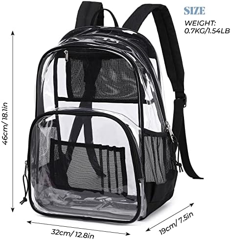 Mirlewaiy grande mochila clara de PVC Durável Veja através da bolsa escolar de Bag Bookbag com grande compartimento interno,