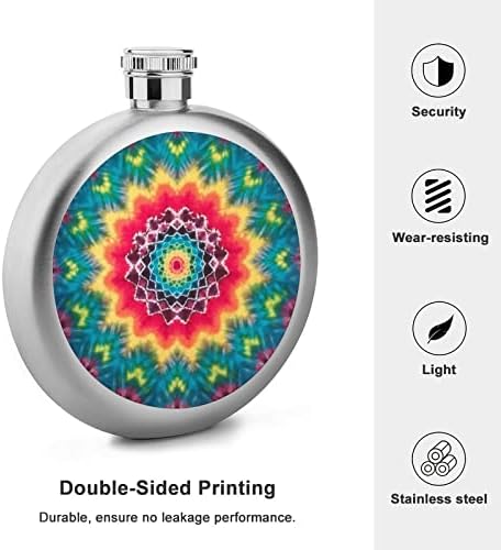 Tie Dye Mandala Premium 5 oz Frasco de quadril para homens Liquor Aço inoxidável Bolso de alcoólatra Driving Garrafs