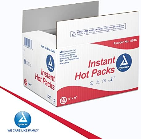 Dynarex Instant Packs Hot, pacotes de calor de uso único para alívio imediato, ativação fácil, terapia térmica instantânea