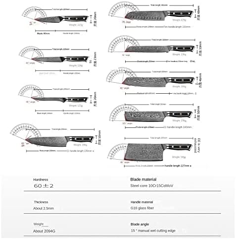 Conjuntos de faca de cozinha, 9pcs 67 camadas damasco aço g10 alça de cozinha faca de fatia afiada faca japonesa cozinha chef faca de pão