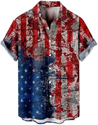 Camisas masculinas BMISEGM Moda masculina e lazer Independência Dia 3D Impressão digital Fivela Lappel Camisetas de tamanho alto curto