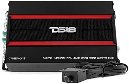 DS18 Candy -X1B Amplificador de carro Monoblock de 1800 watts Max Digital 1/2/4 ohms com controlador de nível de subwoofer remoto - amplificador compacto para alto -falantes no sistema de áudio do carro. Ampkit4 incluído