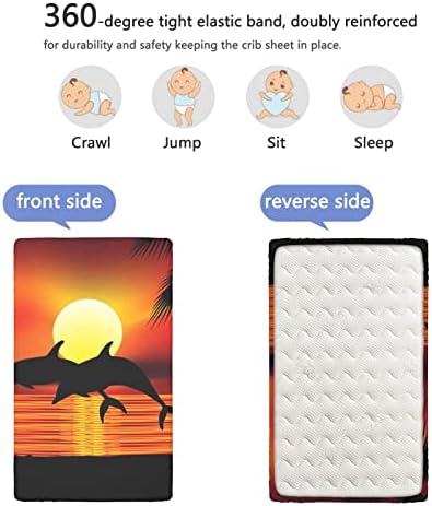 Folhetos de mini berço com tema de baleia, lençóis de berço portáteis lençóis macios e respiráveis ​​lençóis de colchão de colchão ou lençol de criança, 24 “x38“, laranja preto