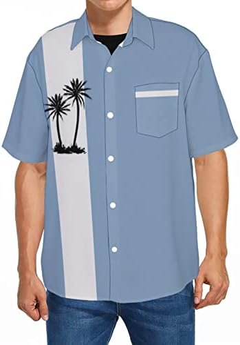 Camisas de boliche de Hodaweisolp para homens de manga curta Button Down Down Hawaiian Casual Impred Loose Beach Shirt
