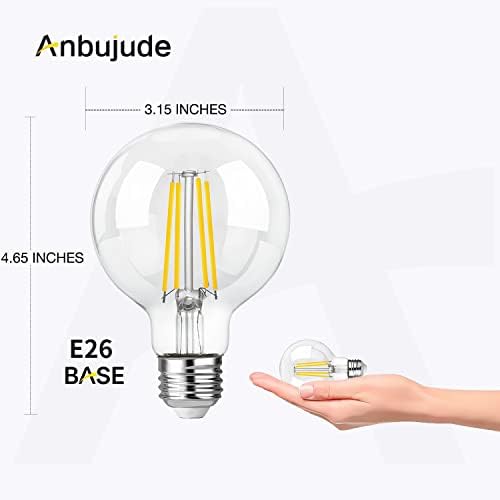 Anbujude liderou as lâmpadas Edison reduzíveis 60w equivalentes 800 lúmens, 7W G25 Globe Vintage LED Filamento Lâmpadas Base E26, 3000k Branco macio, vidro transparente, 4 pacote