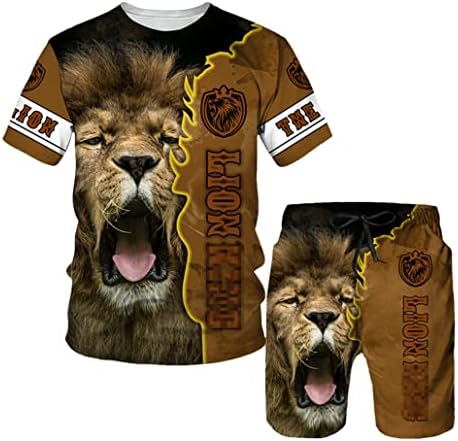 Keusyoi 3D Lion Impresso Men's Sports Set-shirts shorts verão 2 peças de traje de traje masculino de traje esportivo de corrida
